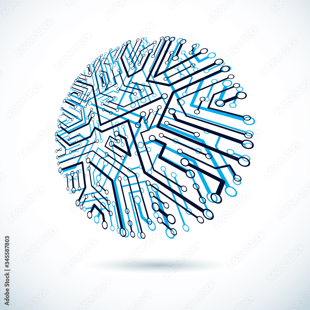 Poster vector round circuit board with electronic components of technology device. computer motherboard cyb