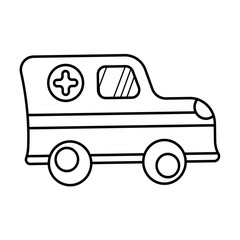 template for baby coloring. illustration with a toy cartoon ambulance car. linear style
