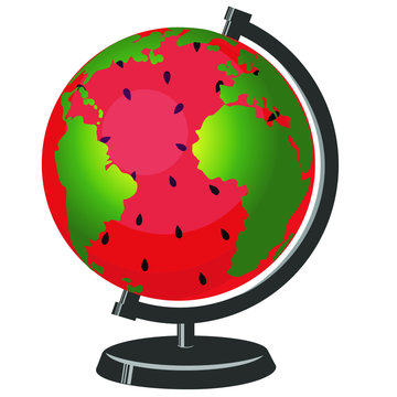 
globe made of watermelon with continents and seeds