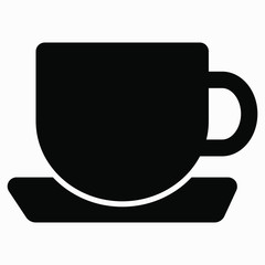 Cup and saucer icon. A cup of coffee or tea. Illustration of a cafe. Rest or eating area. Sale of drinks. Department in the store. Vector icon.