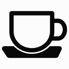 Cup and saucer icon. A cup of coffee or tea. Illustration of a cafe. Rest or eating area. Sale of drinks. Department in the store. Vector icon.