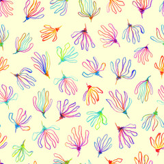 Flowers seamless pattern. Hand drawing with a pencil. Botanical illustration. Background for headline, image for blog, decoration. Design for wallpaper, textile, fabrics.