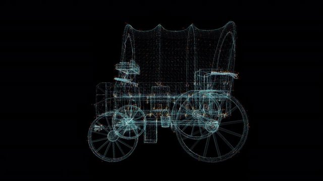 Fiacre Carriage Hologram Wireframe. Nice 3D Animation on a black background with a seamless loop for futuristics projects