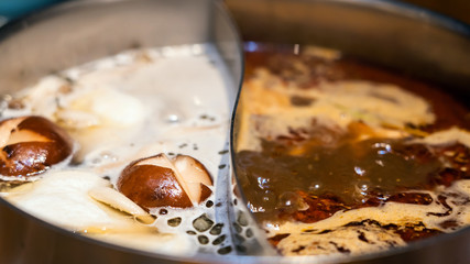 Special combo pot for two flavors of hotpot soup base