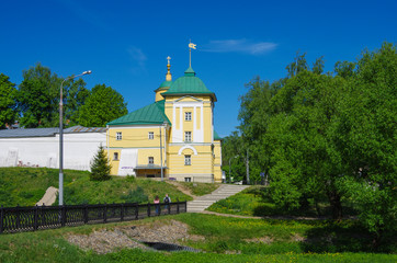 Khotkovo, Moscow Oblast, Russia - May, 2019: Pokrovsky Hotkov Monastery in sunny spring day