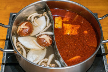 Special combo pot for two flavors of hotpot soup base
