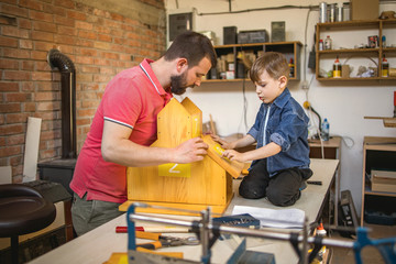 Father and Son Making a Birdhouse