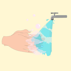 Vector Hand wash, Keep your hands Clean, Don't waste water, illustration, Design for posters, website banners, Greetings