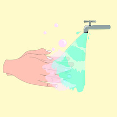 Vector Hand wash, Keep your hands Clean, Don't waste water, illustration, Design for posters, website banners, Greetings