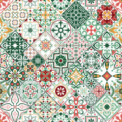 Seamless tiles background in portuguese style. Mosaic pattern for ceramic in dutch, portuguese, spanish, italian style.