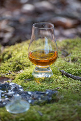 Tasting of scotch single malt whisky from Islay island, most intensely flavoured of all whiskies in Scotland