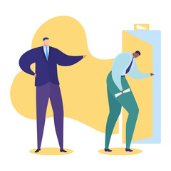 Work problem vector illustration. Cartoon flat sad businessman, office manager character is fired, frustrated employee dismissed by boss for bad job, professional career fail concept isolated on white