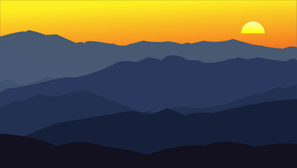 Fototapeta na wymiar View of sunset and hills