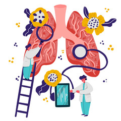 Pulmonology. Lung respiratory system examination, tuberculosis diagnosis. Pneumonia, covid 19 and lung cancer disease vector medical concept.