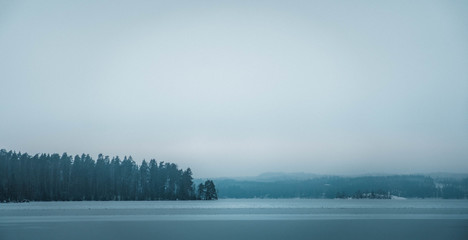 Rain and fog blue landscape 