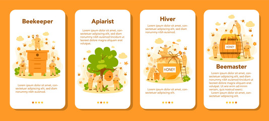Hiver or beekeeper mobile application banner set. Professional farmer