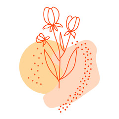 Beautiful orange flowers with modern geometric shapes isolated on white background. Trendy floral vector illustration. Hand drawn outline botanical for logo design, floral cards, prints.