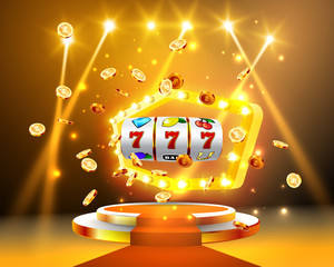 Golden slot machine wins the jackpot. - 345597456