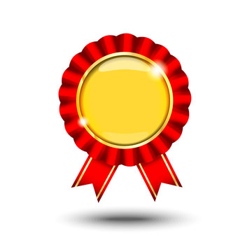 blank badge medal icon with red ribbon
