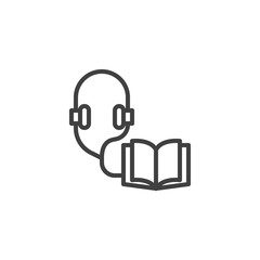 Audio guide line icon. Open book and headphones linear style sign for mobile concept and web design. Audio book outline vector icon. Symbol, logo illustration. Vector graphics