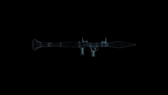 Bazooka Hologram Wireframe. Nice 3D Animation on a black background with a seamless loop for futuristics projects