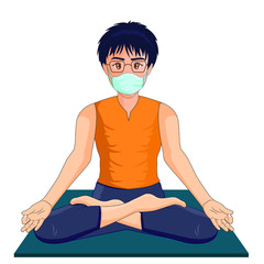 Stay Safe in Home and Fight Against Corona Virus, Character in Yoga Pose Vector Illustration