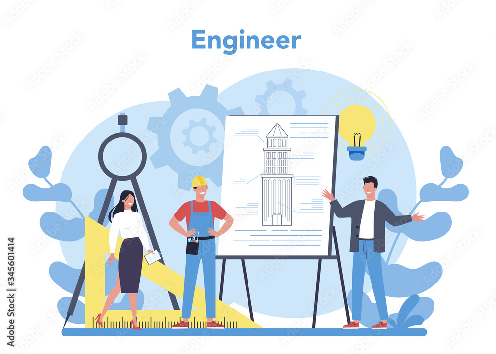 Poster engineer concept. professional occupation to design and build