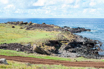 The fallen giants of Akahanga, Easter Island.