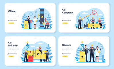 Oilman and petroleum industry web banner or landing page set.