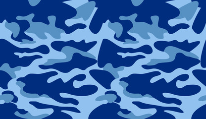 Camouflage pattern background vector. Classic clothing style masking camo repeat print. Virtual background for online conferences, online transmissions. Blue colors marine texture