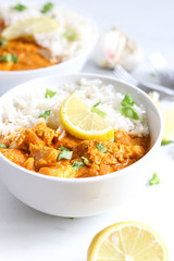 Chicken Tikka with Basmati Rice, Coriander and Lemon. Indian cuisine inspired dish, perfect as a healthy lunch or dinner. 