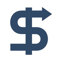 Dollar icon in flat style. Money sign with arrow.