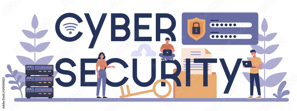 Aufkleber cyber or web security typographic header concept. idea of digital data