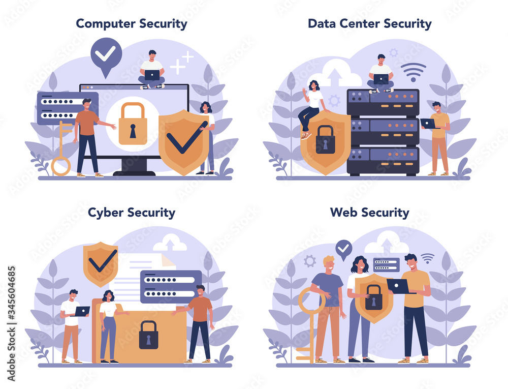 Aufkleber cyber or web security concept set. idea of digital data protection