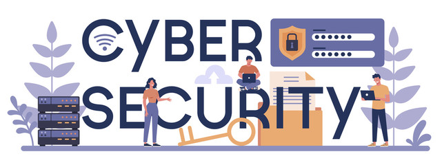 Cyber or web security typographic header concept. Idea of digital data