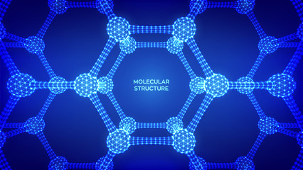 Molecular Structure. Dna, atom, neurons. Molecules and chemical formulas. 3D Scientific molecule background for medicine, science, technology, chemistry, biology. Vector illustration.
