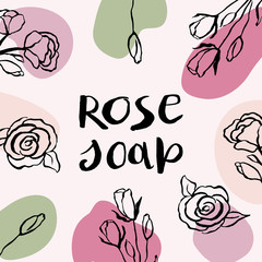 Vector packaging design elements and templates for rose soap labels and bottles