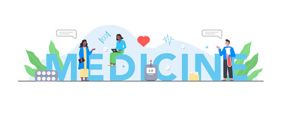 Healthcare and medicine typographic concept, idea of doctor caring