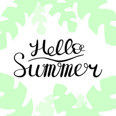 Hello summer quote or message can be used for t-shirt, baby shower, postcard, mug, greeting card, photo overlays, decor prints and posters. Summer vacation motivational saying. Doodle vector.