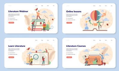 Literature school subject web banner or landing page set.