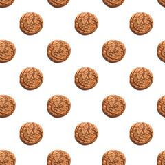 Seamless cracked chocolate chip cookie pattern. An indication of delicious dessert. For packing on the day of sweets or other cards.