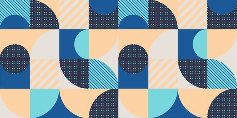 Buntes geometrisches nahtloses Muster im skandinavischen Stil. Abstrakter Vektorhintergrund mit einfachen Formen und Beschaffenheiten.