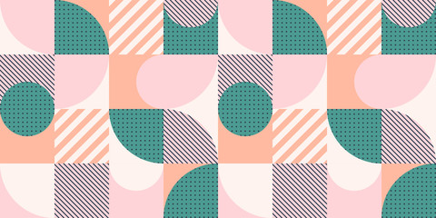 Kleurrijk geometrisch naadloos patroon in Scandinavische stijl. Abstract vector achtergrond met eenvoudige vormen en texturen.