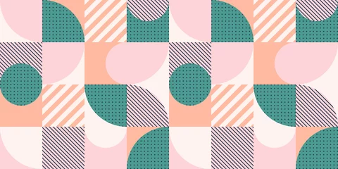 Tapeten Buntes geometrisches nahtloses Muster im skandinavischen Stil. Abstrakter Vektorhintergrund mit einfachen Formen und Beschaffenheiten. © Oleksandra