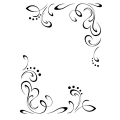 frame 41. decorative rectangular frame with curls, stylized hearts and dots in black lines on a white background