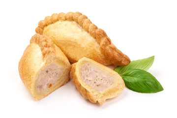 Freshly baked patties, isolated on white background