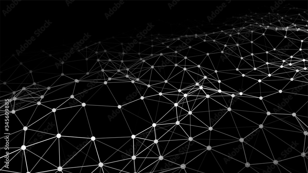Poster Network connection structure.Low poly shape with connecting dots and lines on dark background.Vector illustration. Big data visualization.