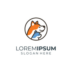 Cute dog and cat design logos