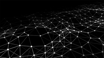 Network connection structure.Low poly shape with connecting dots and lines on dark background.Vector illustration. Big data visualization.