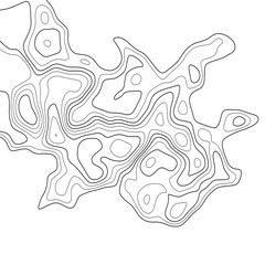 Vector contour topographic map. Black lines on white background.